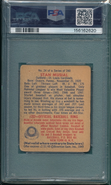 1949 Bowman #24 Stan Musial PSA 2