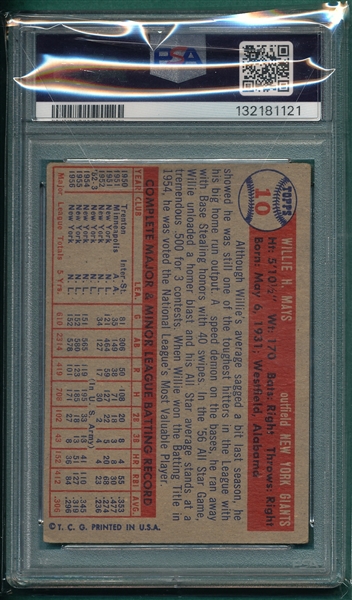 1957 Topps #10 Willie Mays PSA 3