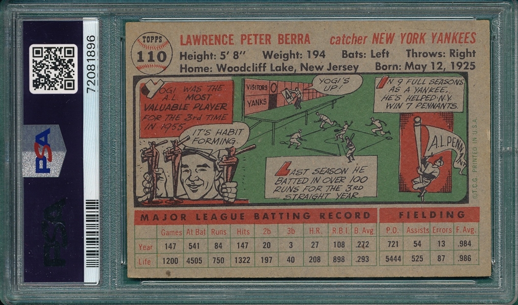 1956 Topps #110 Yogi Berra PSA 4 *Gray*