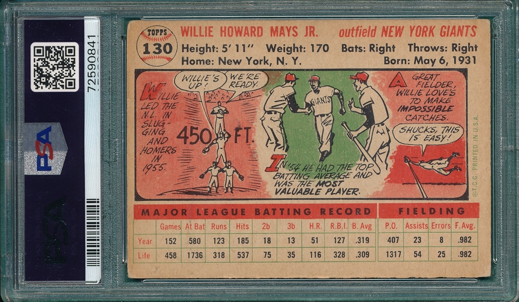 1956 Topps #130 Willie Mays PSA 2.5 *White*