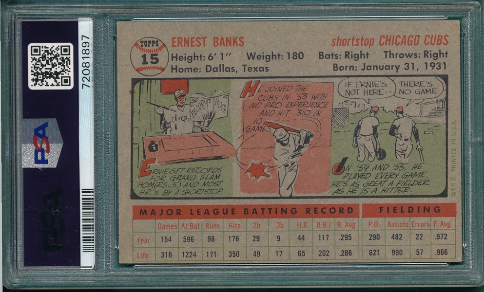 1956 Topps #15 Ernie Banks PSA 4 *Gray*