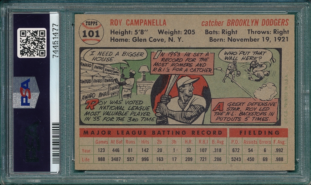 1956 Topps #101 Roy Campanella PSA 5 *Gray*