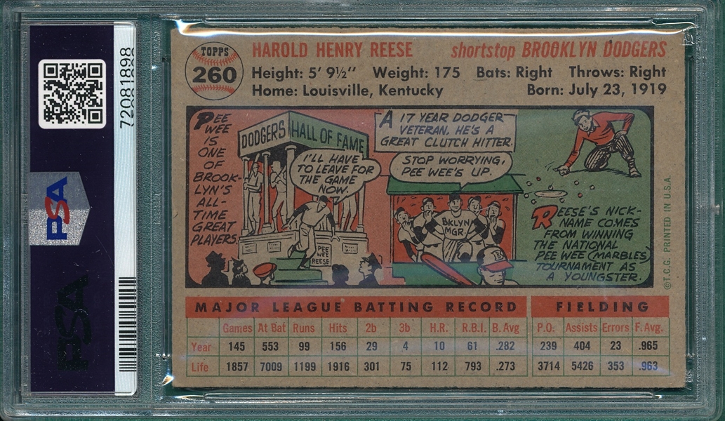 1956 Topps #260 Pee Wee Reese PSA 4