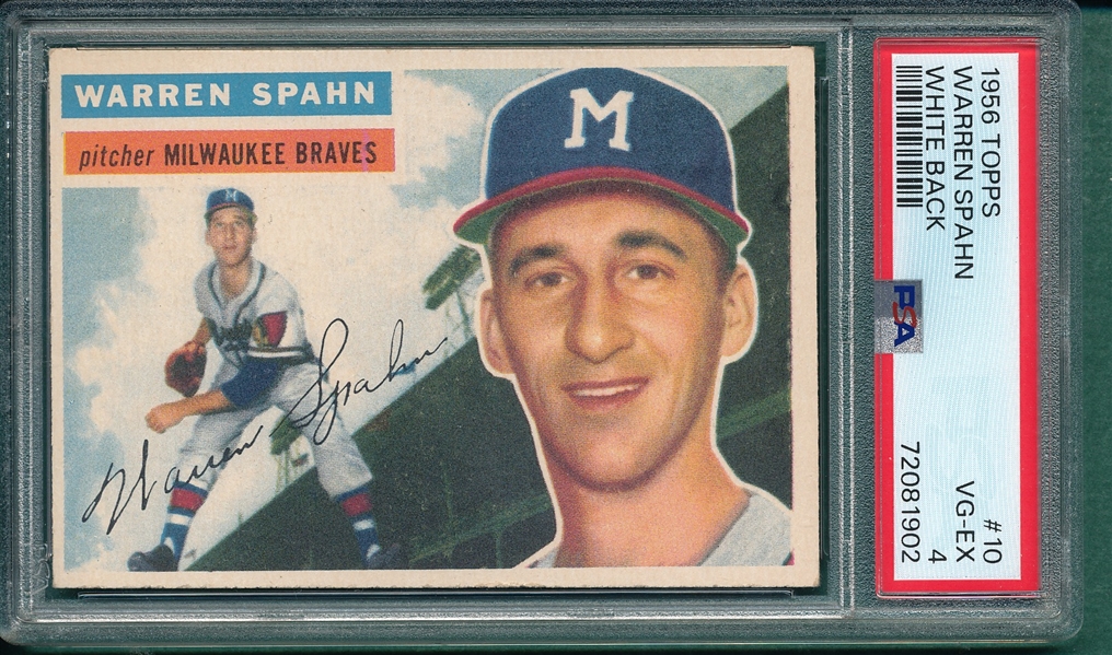 1956 Topps #10 Warren Spahn PSA 4 *White*