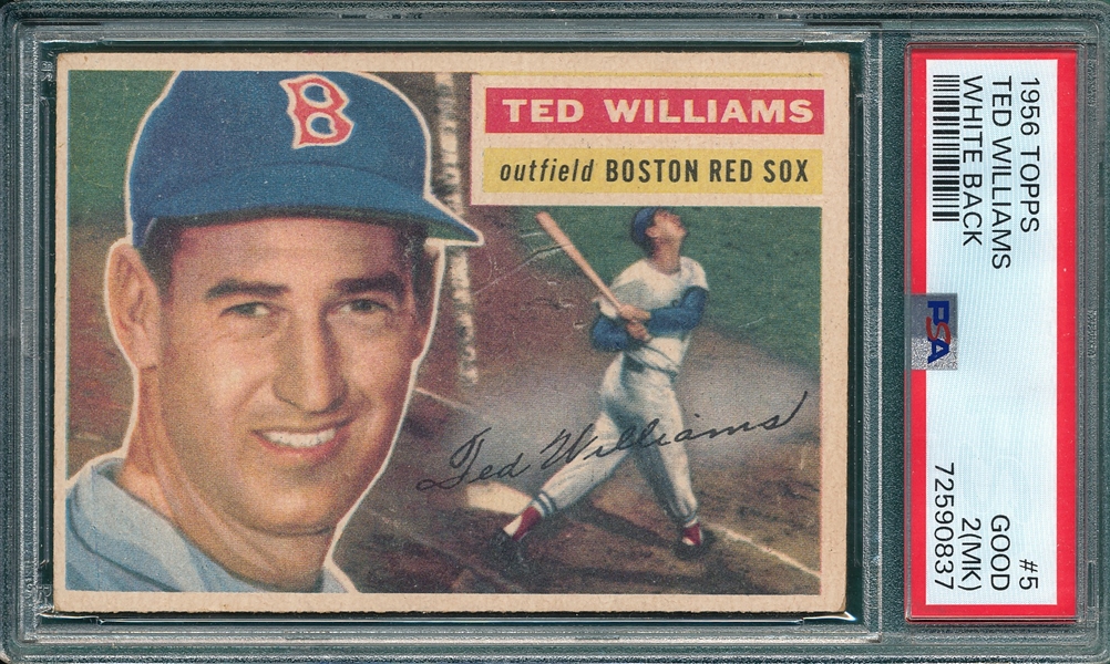 1956 Topps #5 Ted Williams PSA 2 (MK) *White*