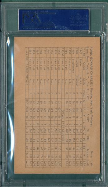 1962 Exhibits Stats Back, Whitey Ford, PSA 4