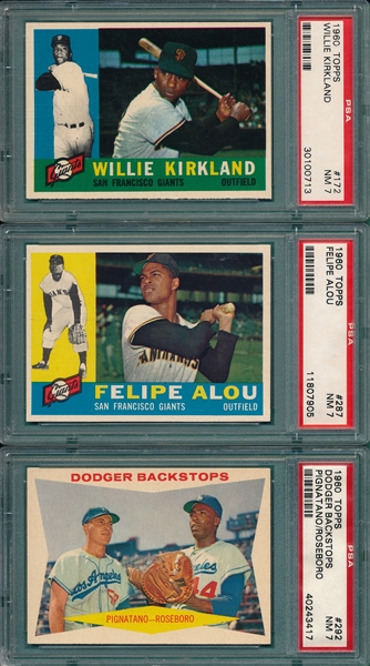 1960 Topps #172, 260, 287 & 292, Lot of (4) PSA 7