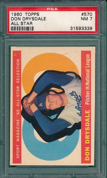 1960 Topps #570 Don Drysdale, All Star, PSA 7