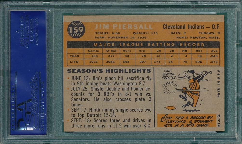 1960 Topps #159 Jim Piersall PSA 8