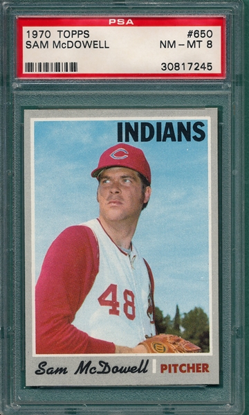 1970 Topps #650 Sam McDowell PSA 8