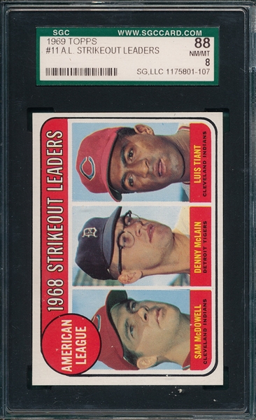 1969 Topps #11 AL Strikeout Leaders SGC 88