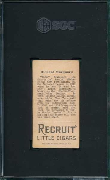 1912 T207 Marquard Recruit Little Cigars SGC 4
