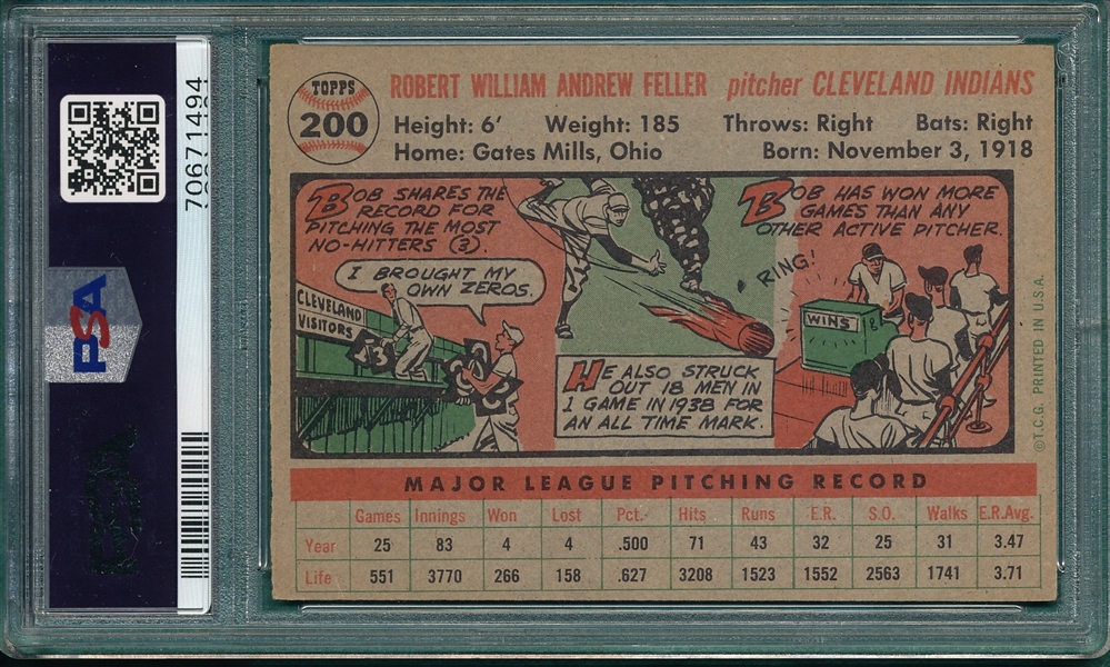1956 Topps #200 Bob Feller PSA 4