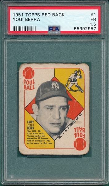 1951 Topps Red Back #1 Yogi Berra PSA 1.5