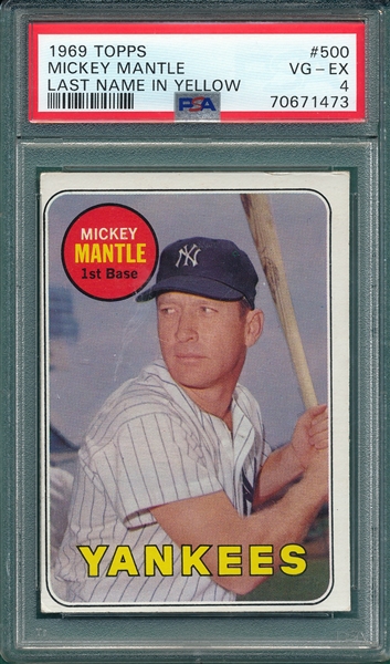1969 Topps #500 Mickey Mantle PSA 4 *Yellow*