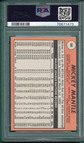 1969 Topps #500 Mickey Mantle PSA 4 *Yellow*