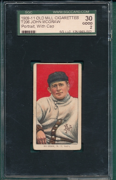 1909-1911 T206 McGraw, Portrait W/ Cap, Old Mill Cigarettes SGC 30