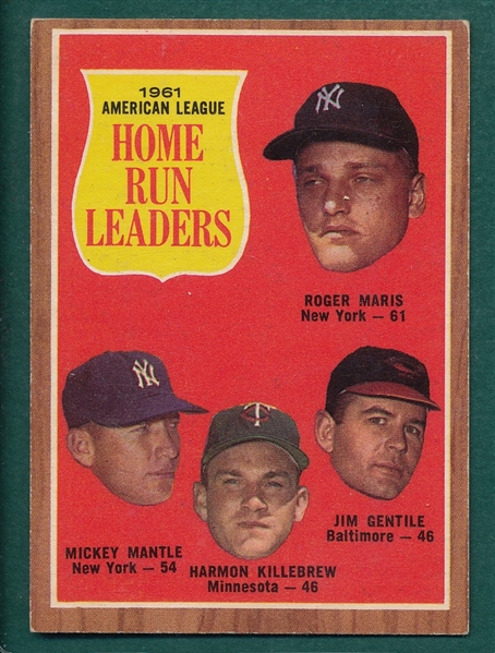 1962 Topps #53 AL HR Leaders W/ Maris & Mantle