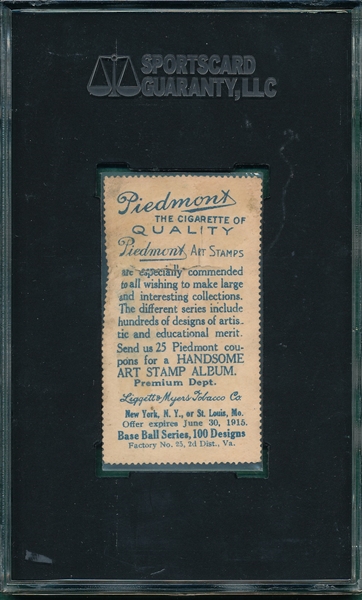 1914 T330-2 Collins, Mouth Open, Piedmont Art Stamps, SGC Authentic