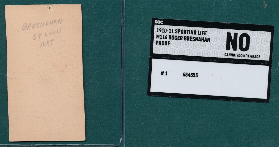 1910-11 M116 Roger Bresnahan, Sporting Life, SGC *Proof*